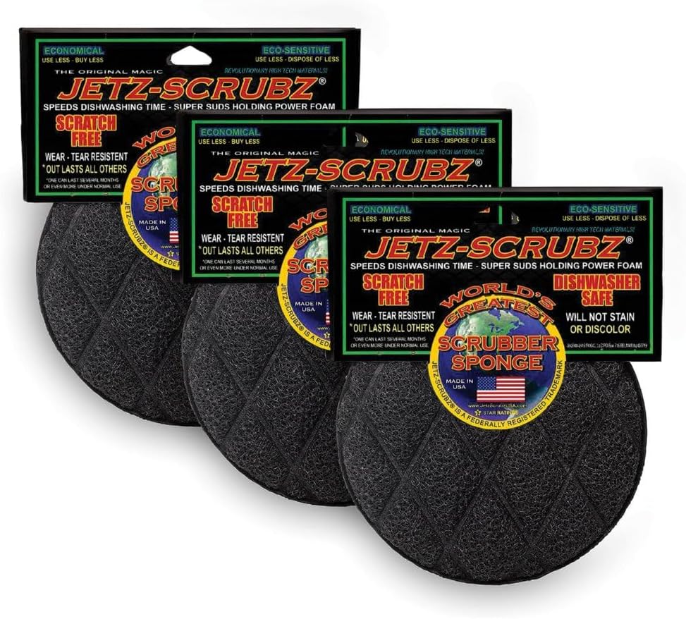 Jetz-Scrubz Scrubber Sponge, J22/3, Round, Set of 3, Made in the USA