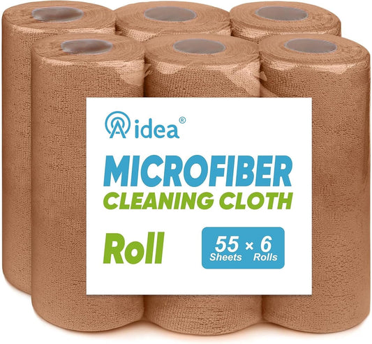 AIDEA Microfiber Cleaning Cloth 330 Sheets 6 Roll, Microfiber Towels for Cars, Shop Rags Washable, Cleaning Rags Reusable Paper Towels for Automotive, Mechanic, Workshops, House,11×9", Coffee