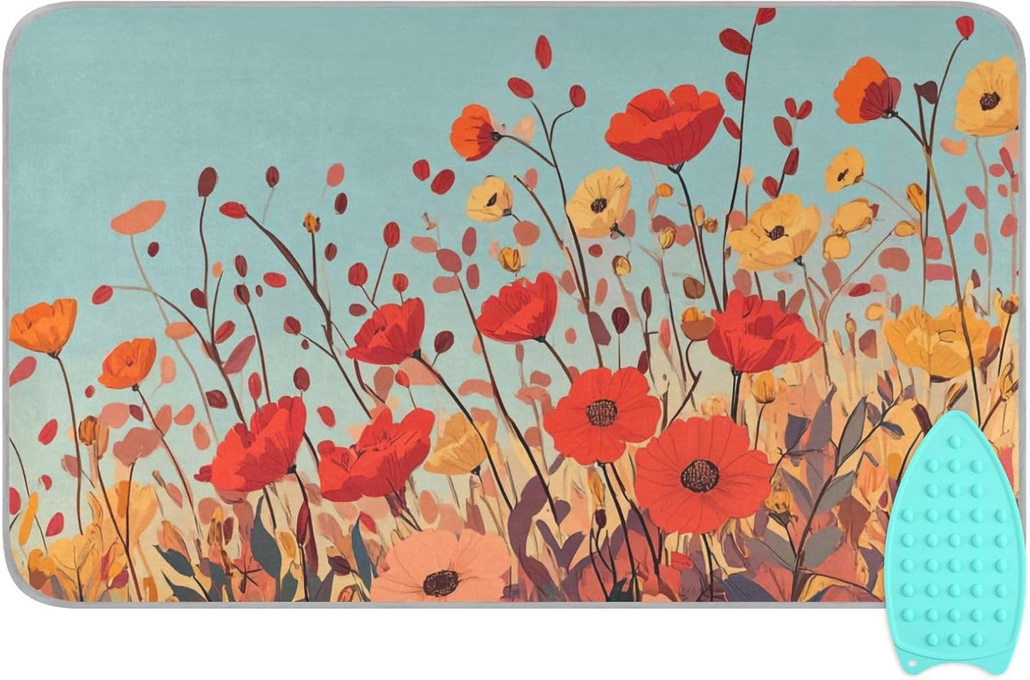 Autumn Poppy Flowers 01 Ironing Mat for Table top Portable Ironing Pad Blanket for Washer Dryer Countertop Travel