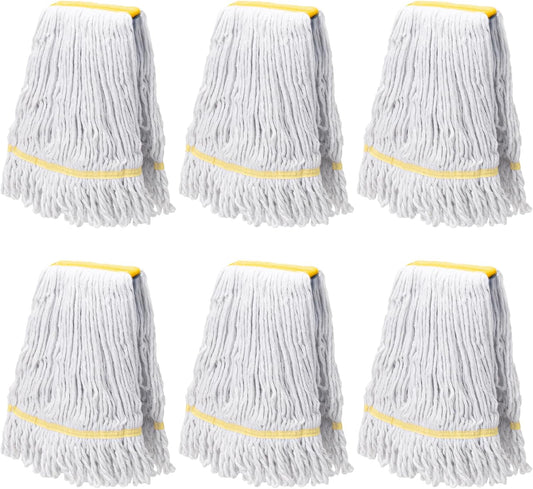 KeFanta 6 Pack Heavy Duty Commercial Mop Head Replacement,Wet Industrial Cotton Looped End String Mops Refill for Floor Cleaning,Yellow