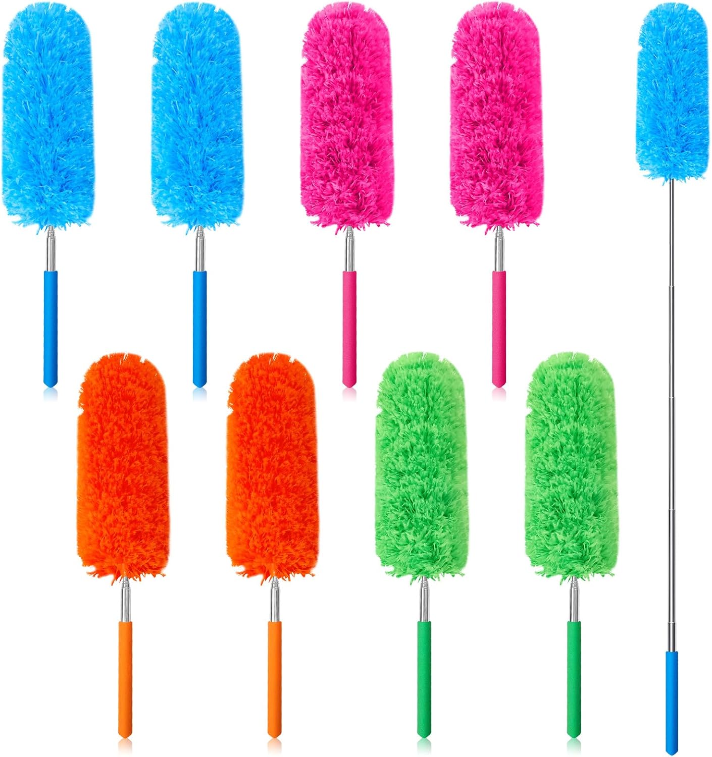 Tanlade 8 Pcs Microfiber Feather Duster for Cleaning 13-31 Inch Extendable Cobweb Dusters Ceiling Fan Duster Washable Bendable Tool for Office Car Window Furniture (Stylish Color)