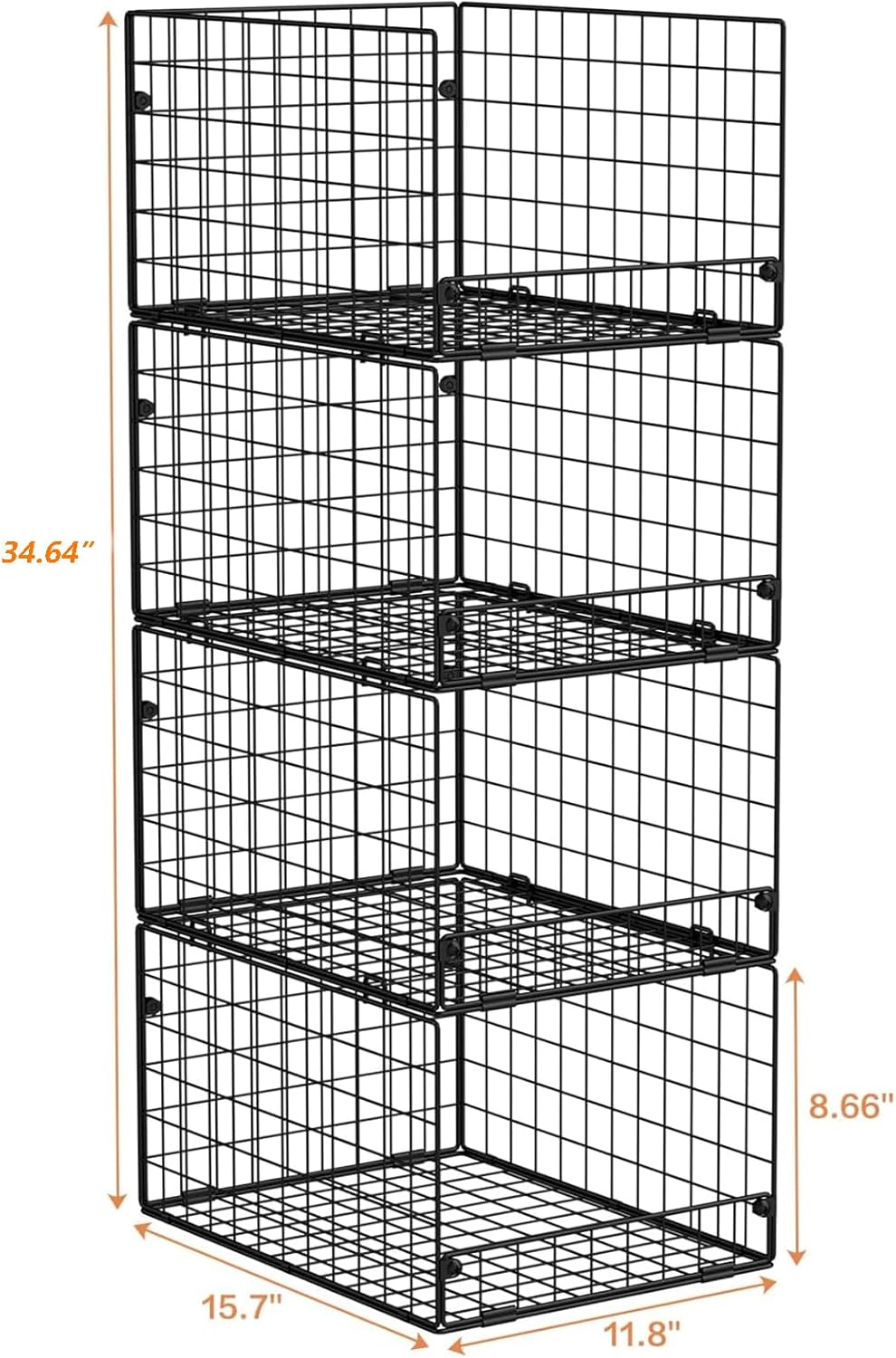 4-Tier Stackable Closet Organizers and Storage Shelves, Foldable Closet Shelf Organizer System, Stackable Storage Bins Drawers for Closet Organizer System, Black(Patent Pending)
