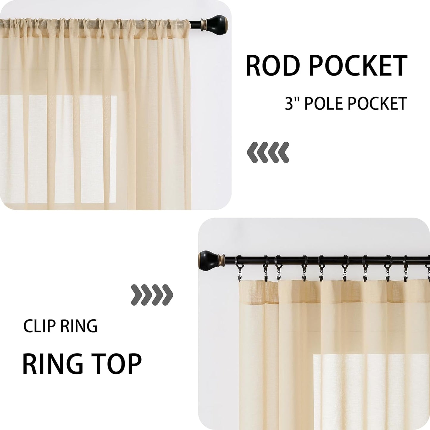 Tollpiz Sheer Door Curtain Closet Linen Textured Curtains Sheer Doorway Light Filtering Voile Patio Glass Door Rod Pocket Curtain French Door, 54 x 72 inches Long, Beige, Set of 1 Panel