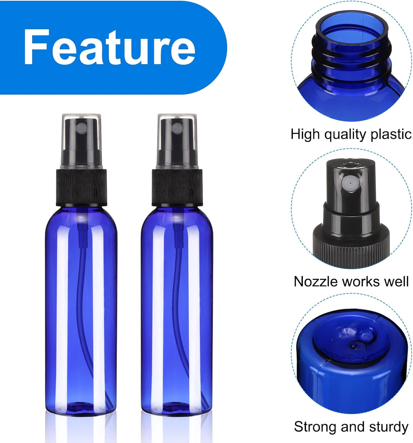 uxcell 10 Pack Spray Bottles, 2 Oz/60ML Reusable Clear Empty Mist Plastic Mini Travel Bottle Set,Small Refillable Liquid Containers for Household Use, Cleaning (Blue Black)