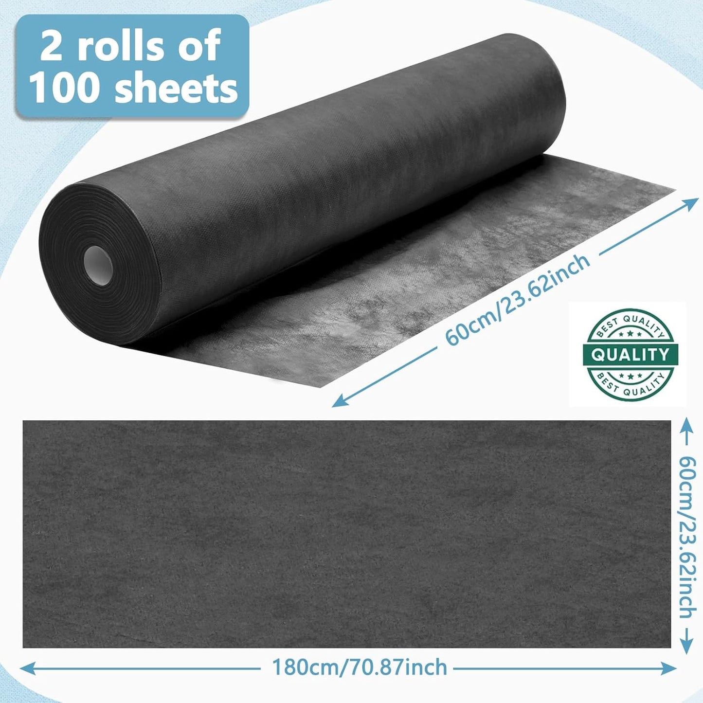 Tudomro 2 Roll Disposable Non Woven Bed Sheets 24 x 71 Inch Massage Table Paper Covers Non Woven Fabric Massage Sheets Waterproof Spa Breathable Bed Cover for Beauty Salon, Hotels(Black)