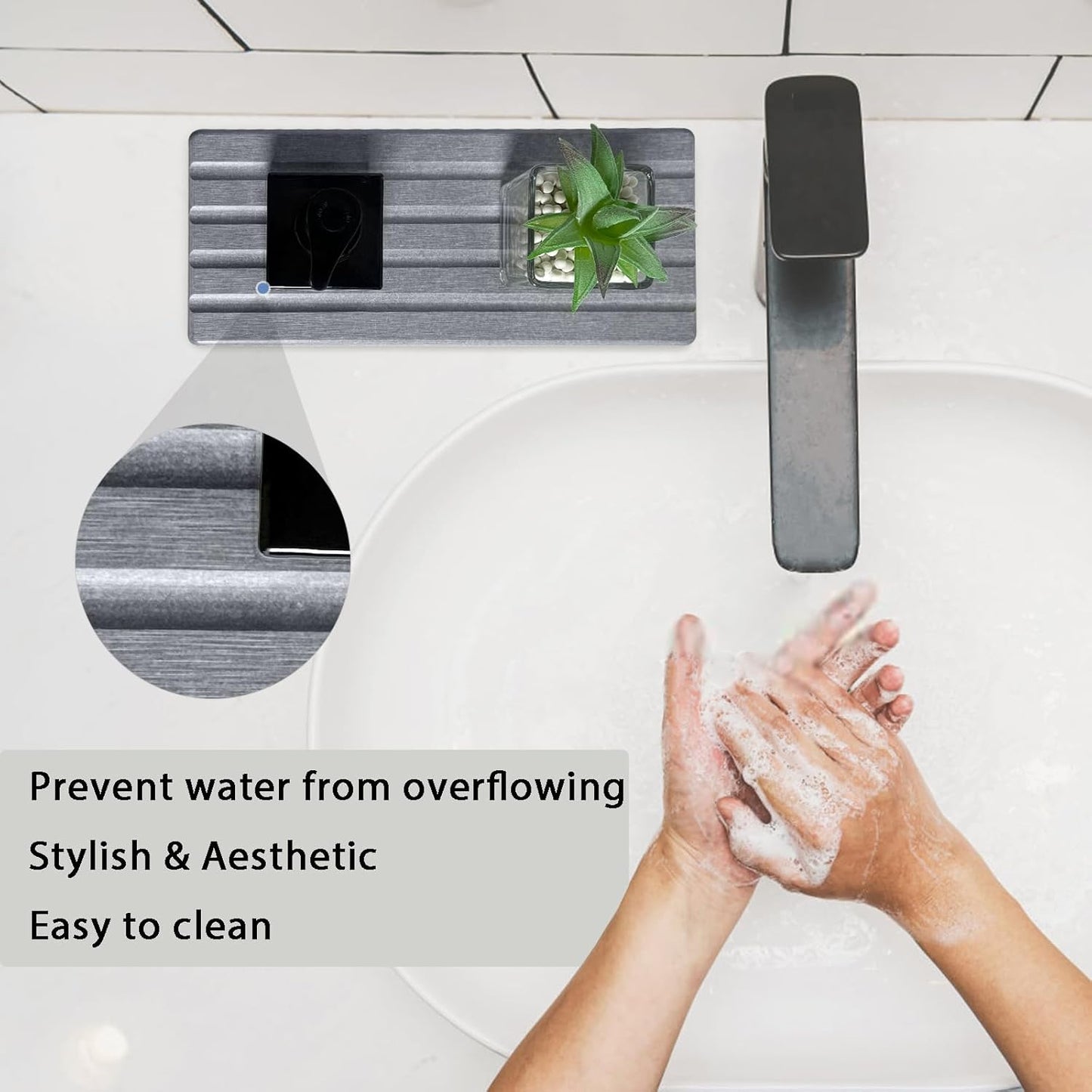 Diatomite Soap Dish, Water Absorbing Stone Tray, Kitchen Sink Organizer, Fast Drying Counter Holder (Grey, 11" x 4.7"/28 x 12cm)