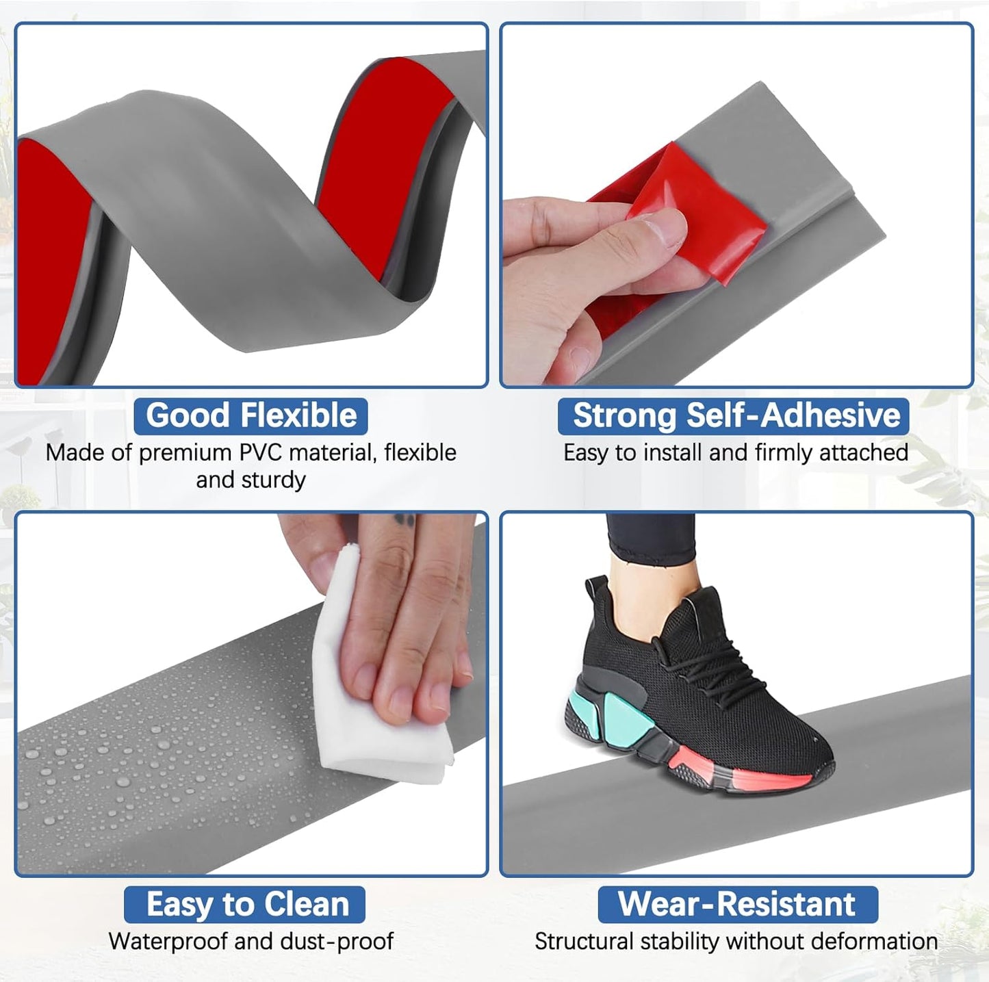 Vinyl Door Threshold Flooring Transition Strip Self Adhesive Carpet Edging Strip for Laminate Doorway Edge Threshold from 2/5" to 3/5" (Gray, 3.3 Ft)