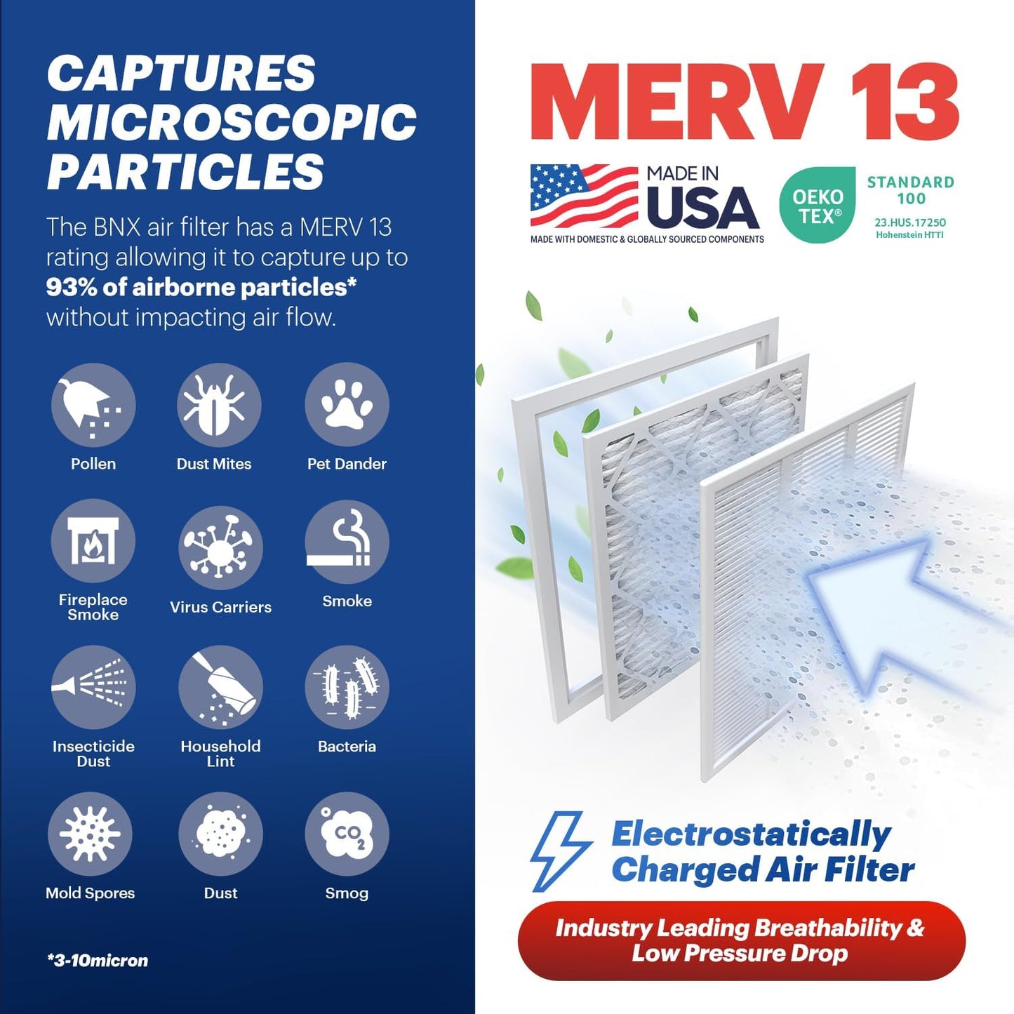 BNX TruFilter 14x30x1 Air Filter MERV 13 (6-Pack) - MADE IN USA - Electrostatic Pleated Air Conditioner HVAC AC Furnace Filters for Allergies, Pollen, Mold, Bacteria, Smoke, Allergen, MPR 1900 FPR 10