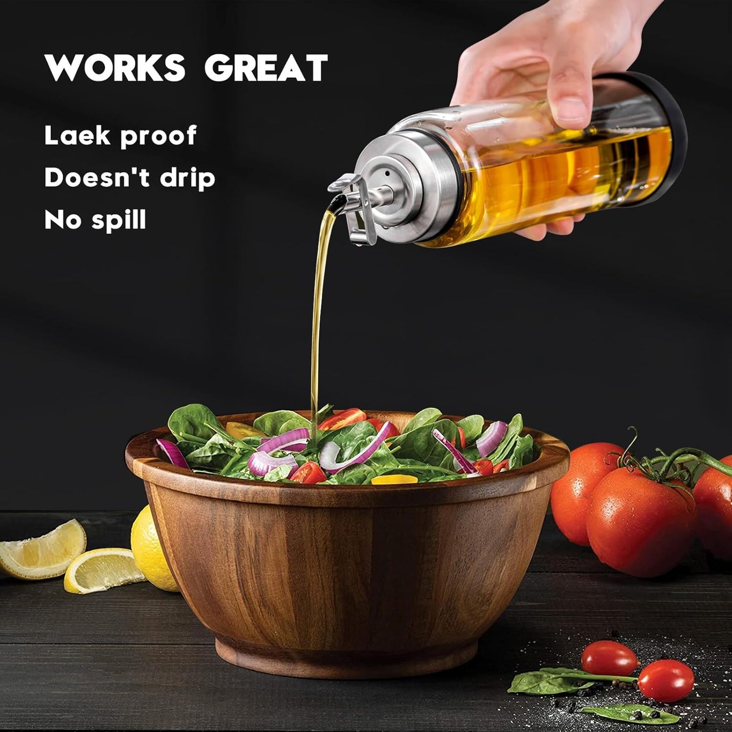 Glass Olive Oil Dispenser Bottle for Kitchen Shatterproof & Leakproof Oil and Vinegar Dispenser Set with Stainless Steel Spout & Rubber Bottom 17 oz Olive Oil Bottle for Cooking, Set of 2