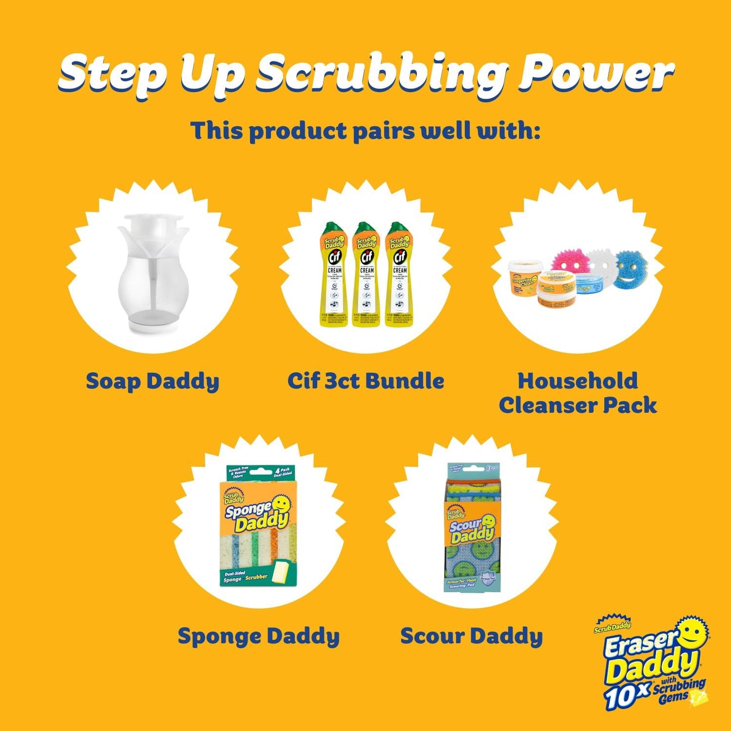 Scrub Daddy Eraser Daddy Sheets - 10x More Durable Than Traditional Erasers with Scrubbing Gems - Removes Dirt, Scuffs & Stains - Water-Activated (6 Pack)