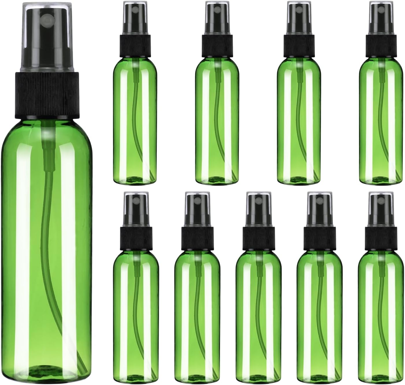 uxcell 20Pack Spray Bottles, 2 Oz/60ML Reusable Clear Empty Mist Plastic Mini Travel Bottle Set,Small Refillable Liquid Containers for Household Use, Essential Oil, Cleaning (Green Black)