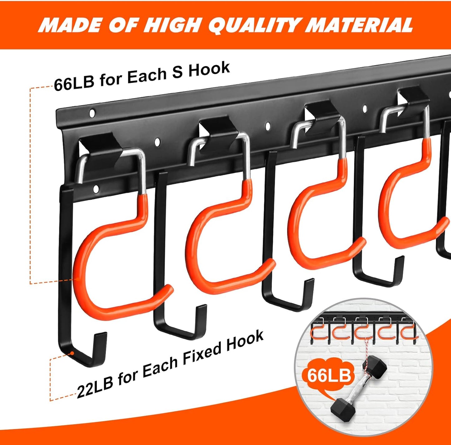 17'' All Metal Garden Tool Organizer Adjustable Garage Tool Organizer Wall Mount Garage Organizers and Storage with Heavy Duty Hooks Tool Hangers for Garage Wall, Shed, Garden