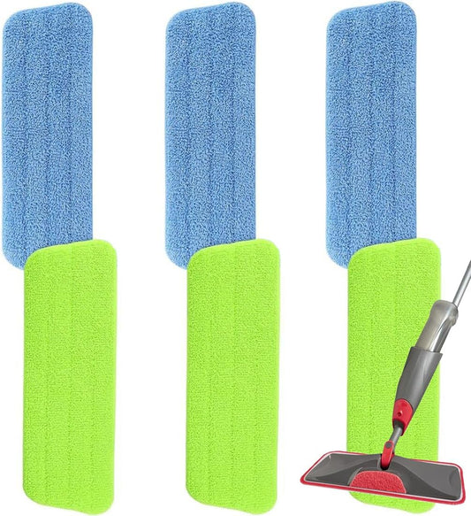 16.5 inch Microfiber Mop Pads for Rubbermaid Reveal Spray Mop and Any 16.5" Flat Mop - 6 Pack 13''-15'' Spray Mop Pad Reusable Washable Replacement Refills - Blue & Green