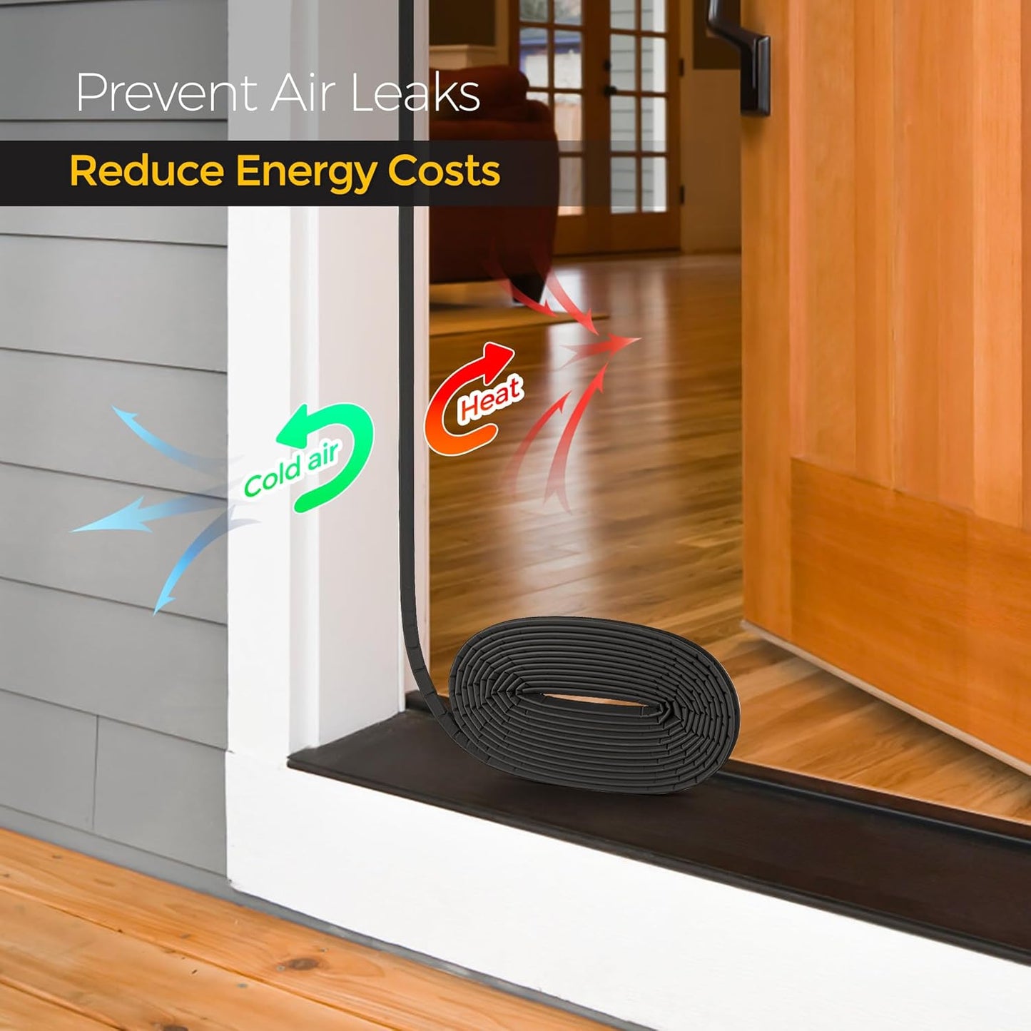 Weather Stripping Door Seal Strip Soundproof Q Foam Weather Stripping for Door Frame, Exterior Door Weather Stripping for Large Gap, Easy to Install（Black, 50FT