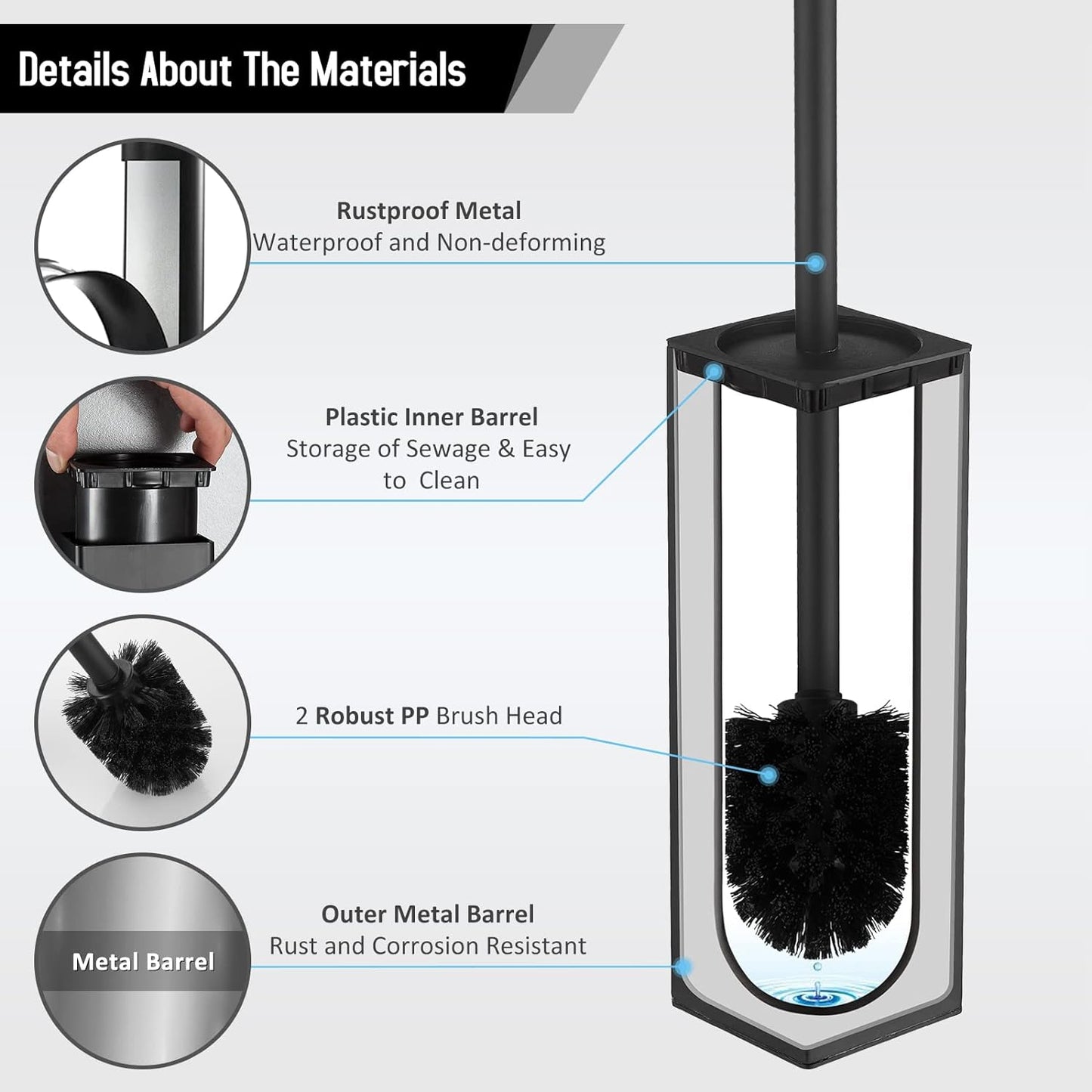 Stainless Steel Toilet Bowl Brush and Holder for Bathroom Storage Organization