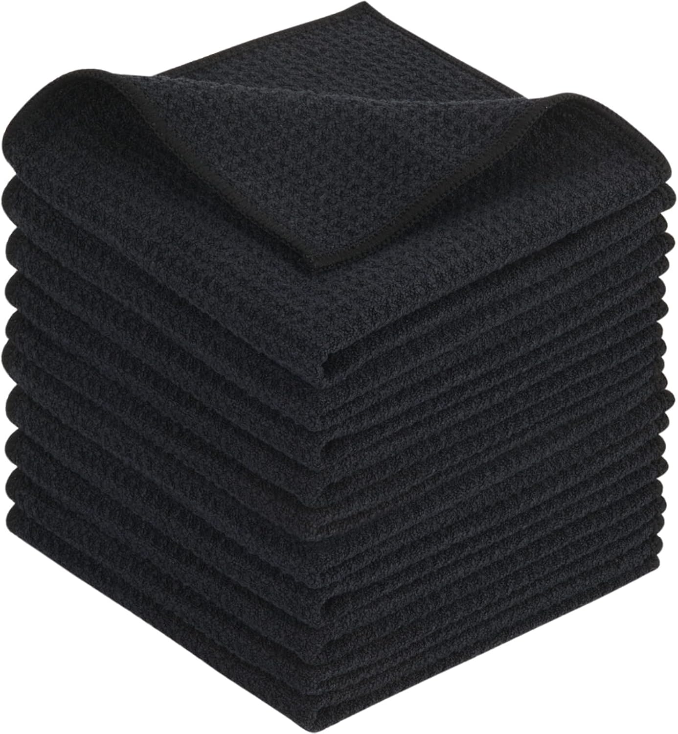 KinHwa Microfiber Dish Cloths Thick Waffle Weave Kitchen Dish Rags Ultra Absorbent Odor Free Dishcloths 12inch x 12inch… (Black 10 pc, 12in x 12in)