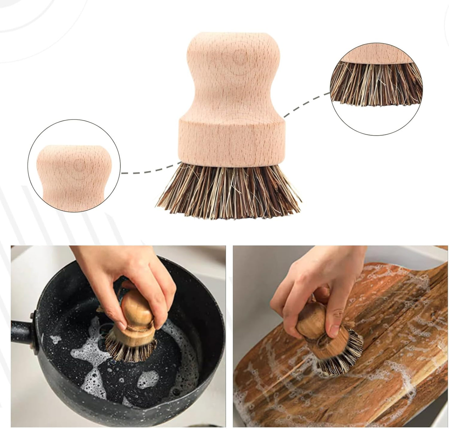 Haploon 7 Piece Wooden Dish Brush Natural,Bamboo Brush Kitchen Set Dish Cleaning Brush Pot Brush & Bottle Cleaner Beech Wood & Natural Bristles Bamboo Scrub Brush for Dishes Plastic Free