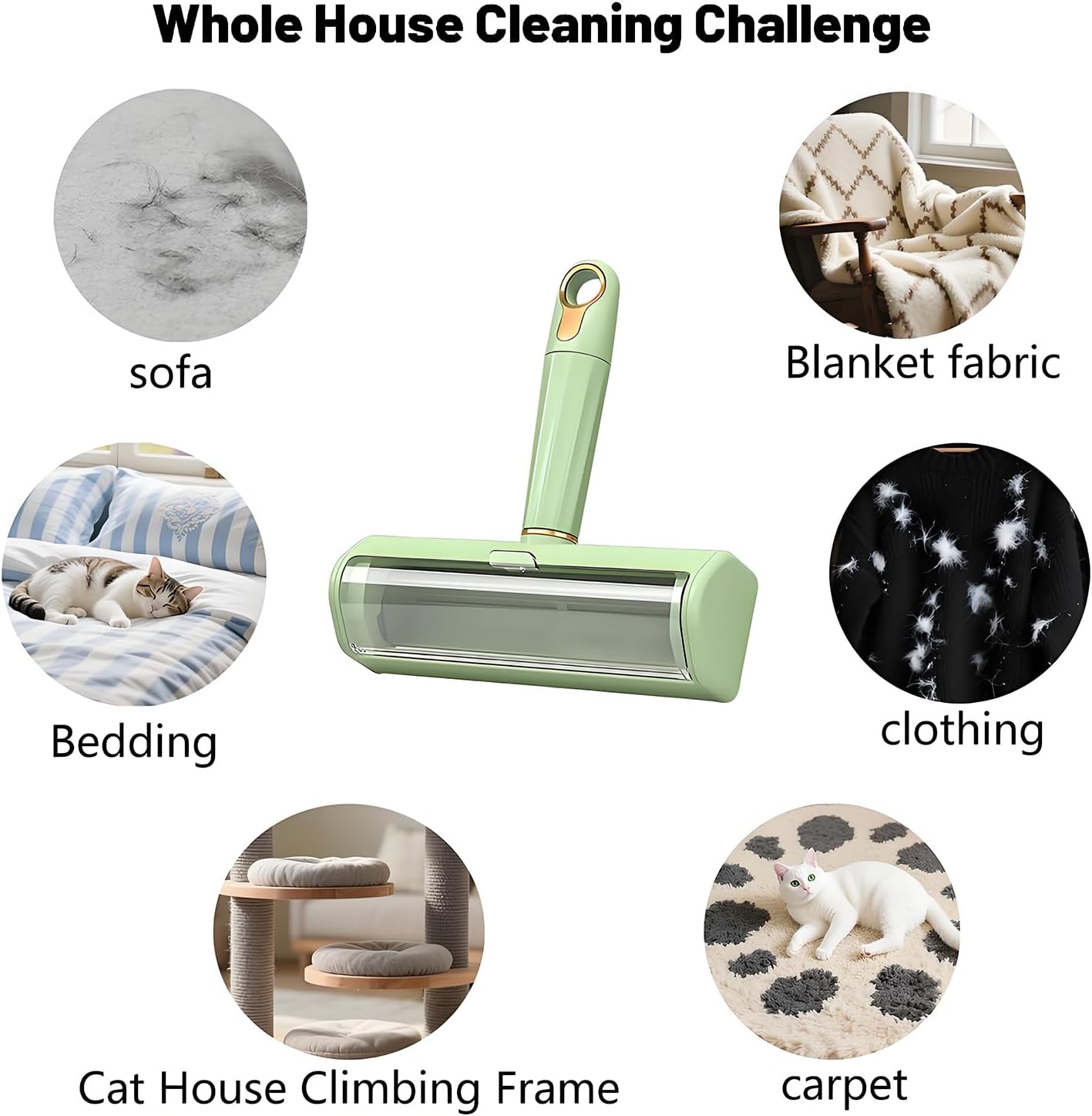 Pet Hair Remover Lint Roller - Washable Reusable, Static Adsorption for Cat Dog Hair Removal On Furniture, Sofas, Bedding, Carpets，Pet Hair Removal Tool，Dog Hair Remover，Lint Remover (Green)