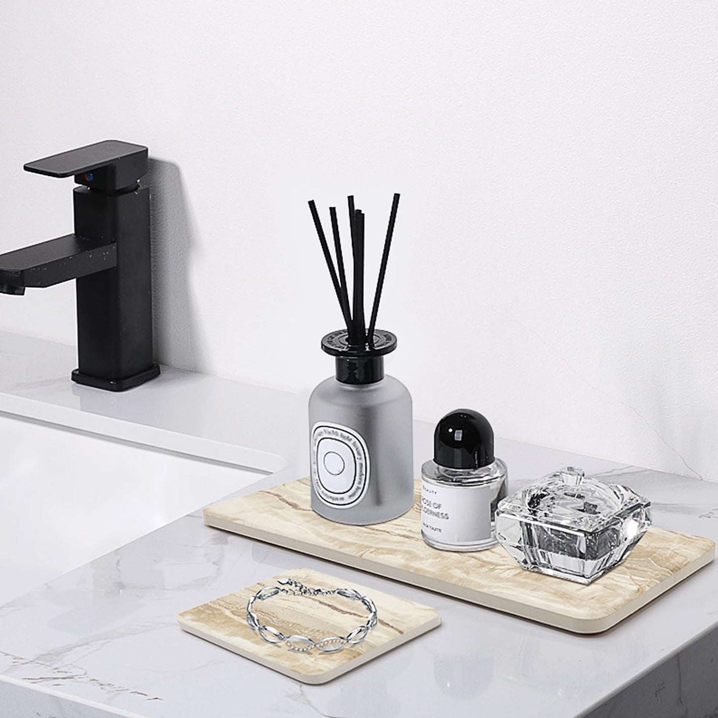 Set of 4 Drying Stone for Kitchen Counter Soap Tray Ceramic Bathroom Sink Trays Hand Soap Dish Stone Quick Dry Mat Toothbrush Sponge Holder Kitchen Sink Caddy Diatomite Coaster Bathroom Trays