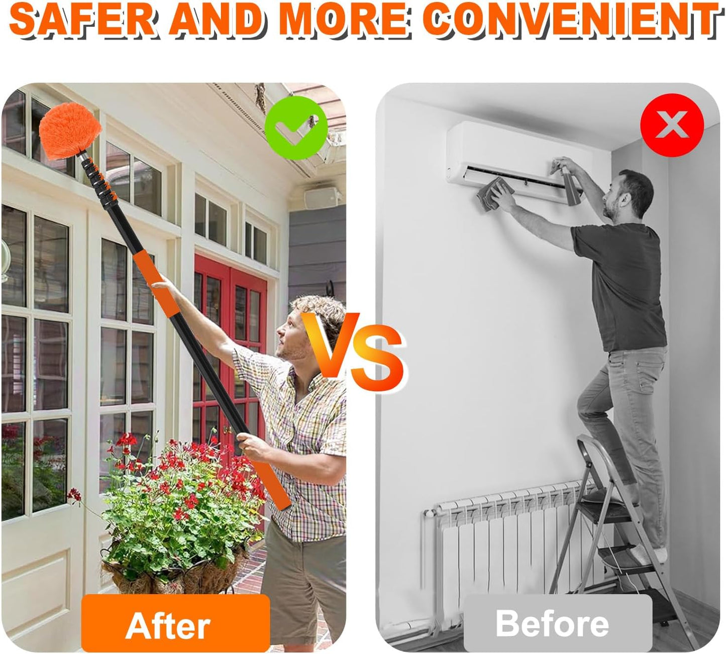 30FT Reach Cobweb Duster with Extension Pole, High Ceiling Long Duster with 5-24FT Telescoping Pole, Spider Web Brush for Indoor Outdoor Use