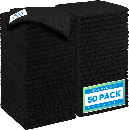 HOMEXCEL Black Microfiber Cleaning Cloth 50 Pack, 12.5 x 12.5 inch Microfiber Towels for Cars, Ultra Absorbent Car Washing Cloth, Lint Free Streak Free Cleaning Rags for Car, Kitchen, and Window