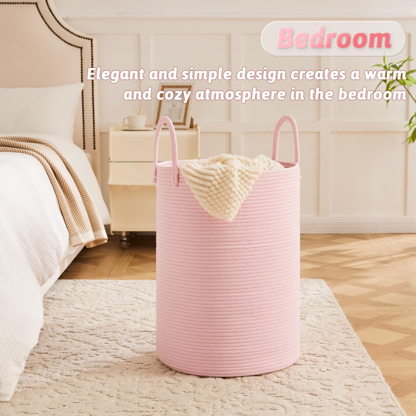 Laundry Basket,Woven Cotton Rope Laundry Hamper,60L for Decorative Storage of Dirty Clothes,Toys and Blankets in Bathroom,Baby Room and Living Room