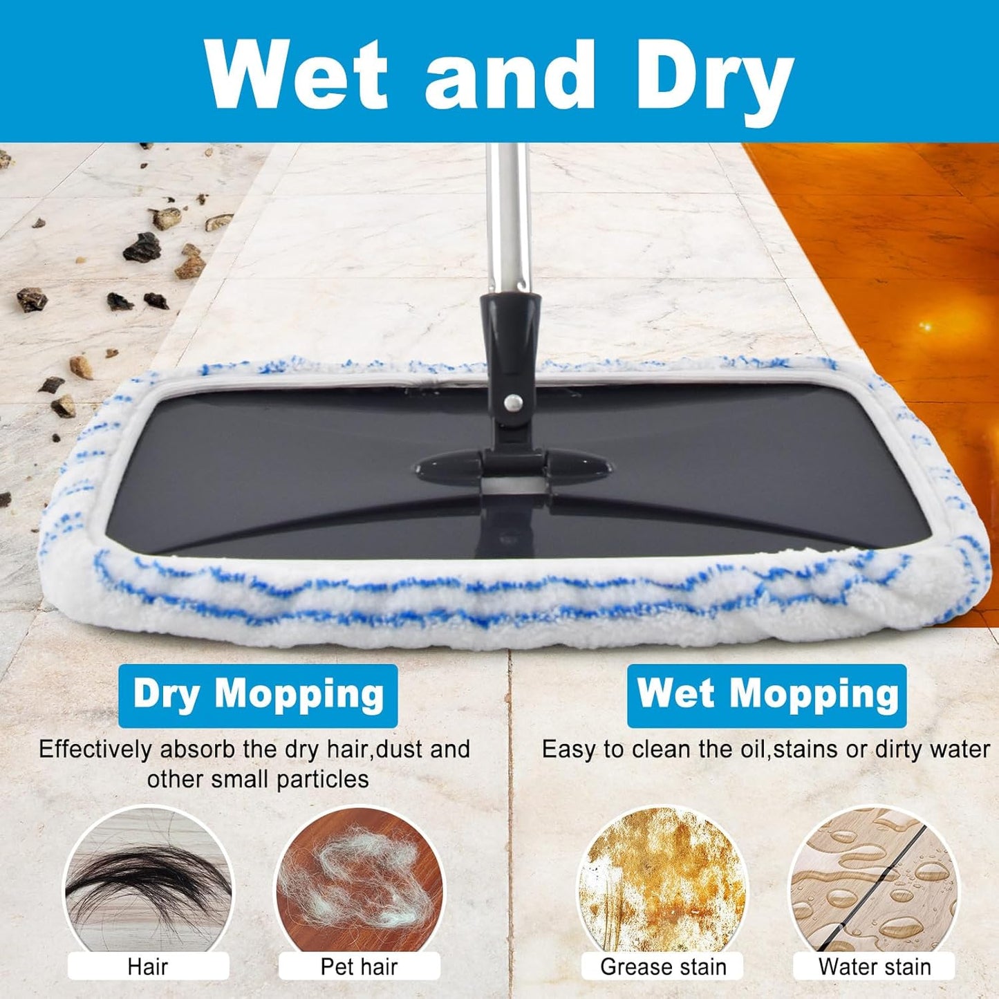 5 Pack Mop Heads Replacements for Ocedar Hardwood Floor 'N More Microfiber Mops,Terry Cloth Mops Refills 15 x 8 Flat Dust Mop Pads for O Cedar mop, Washable & Reusable Mopping Pads