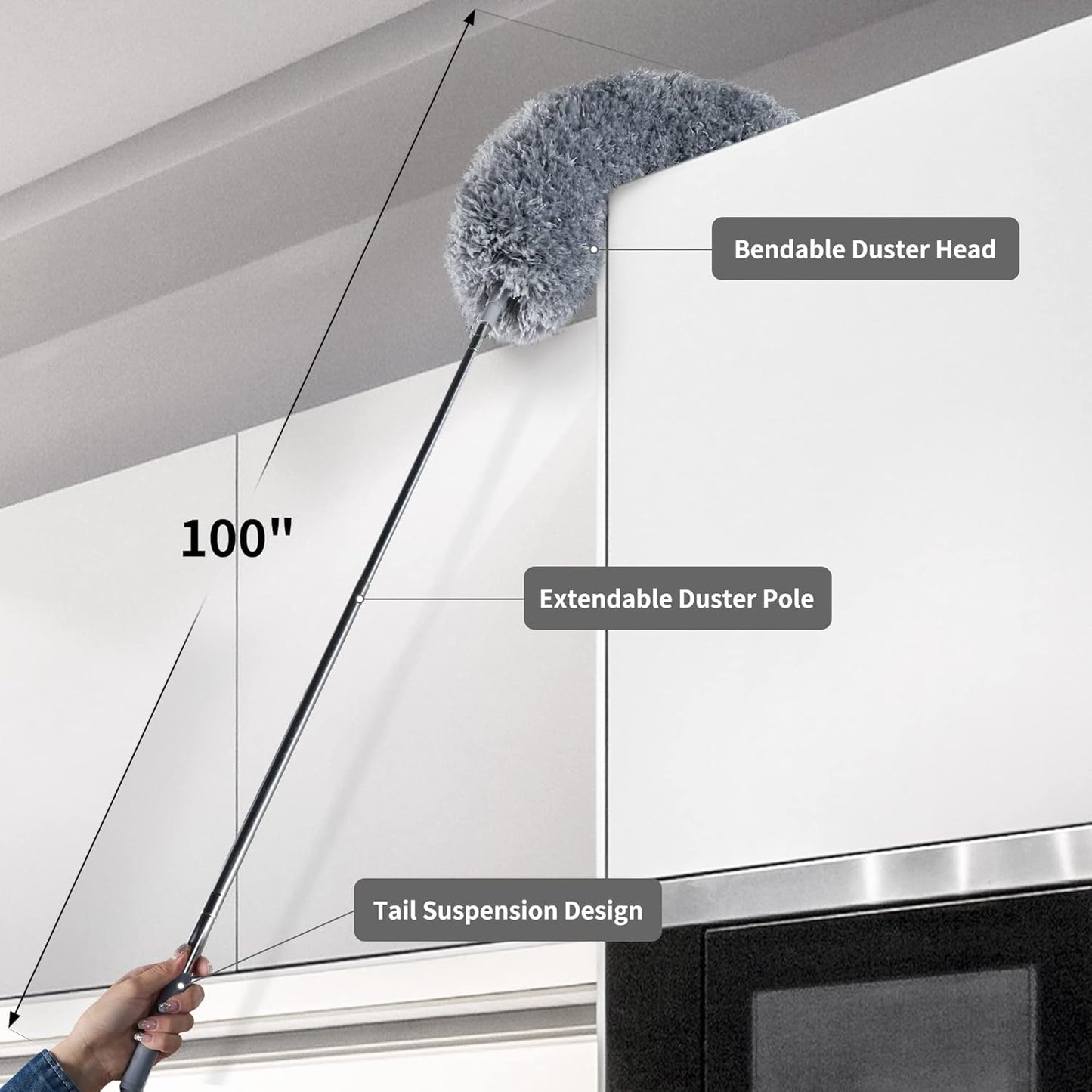 BOOMJOY Microfiber Feather Duster 7PCS, Bendable Dusters with 100 inches Extension Pole for Cleaning High Ceiling, Fan, Blinds, Cobweb, Furniture, Cars
