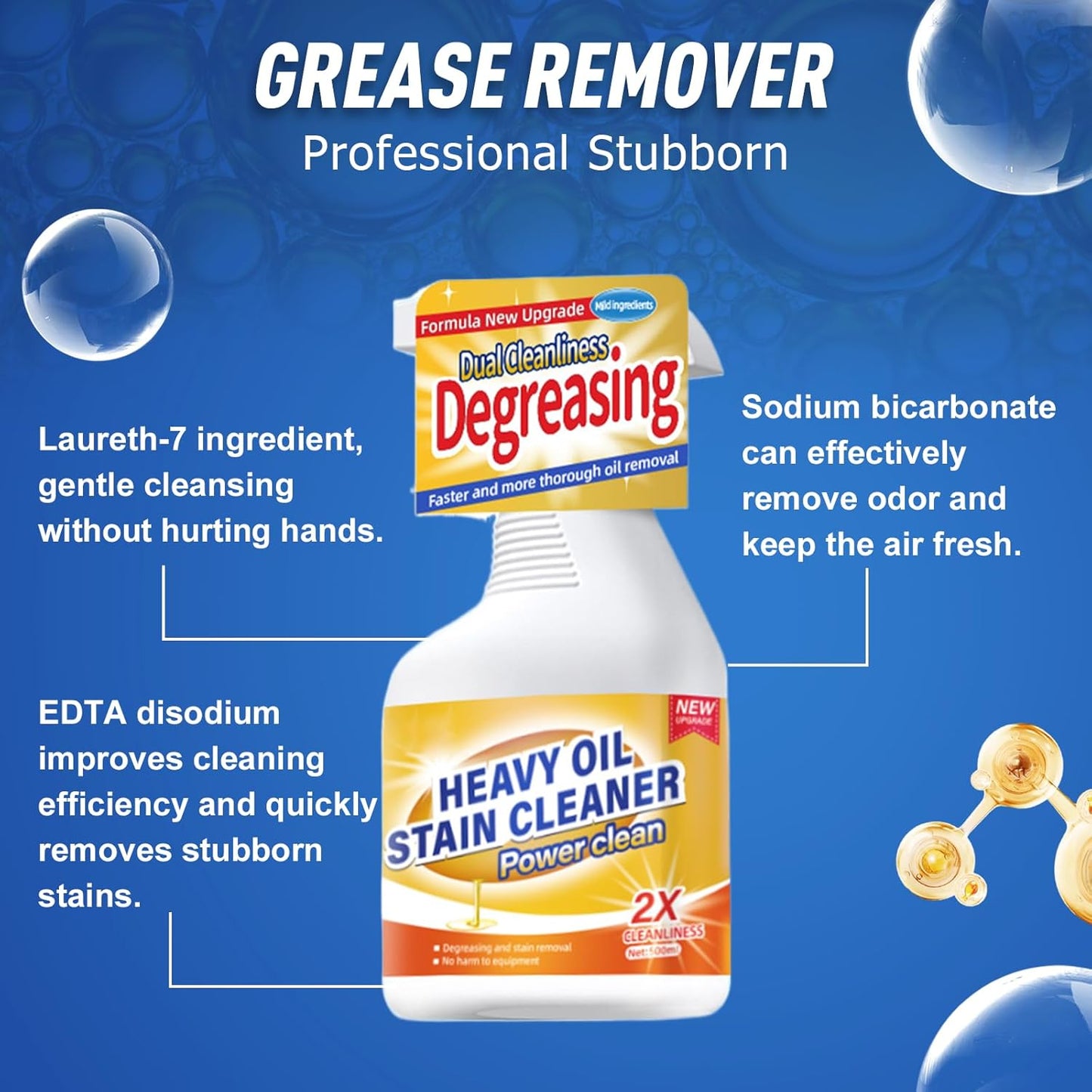 Kitchen Heavy Oil Cleaner, 2025 Newly Upgraded Heavy Duty Oil Stain Remover, 500 ML Multipurpose Cleaner Spray, Kitchen Degreaser Spray for Stovetops, Ovens, Range Hoods (1)