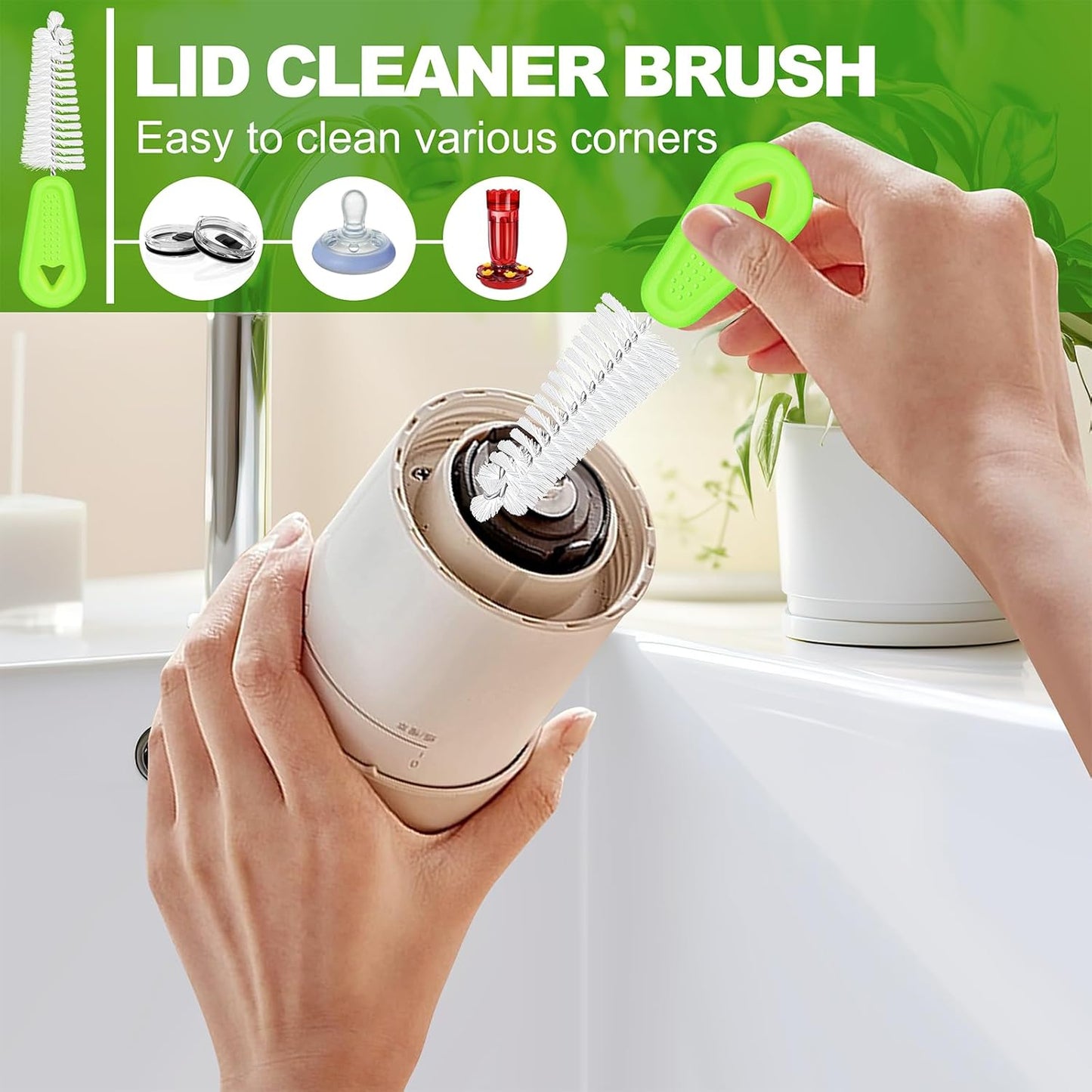 Bottle Brush Cleaner Set of 3, Long Handle Water Bottle & Straw Cleaner Brushes for Washing Tumblers, Baby Bottles, Cup Lid Cleaning Brush