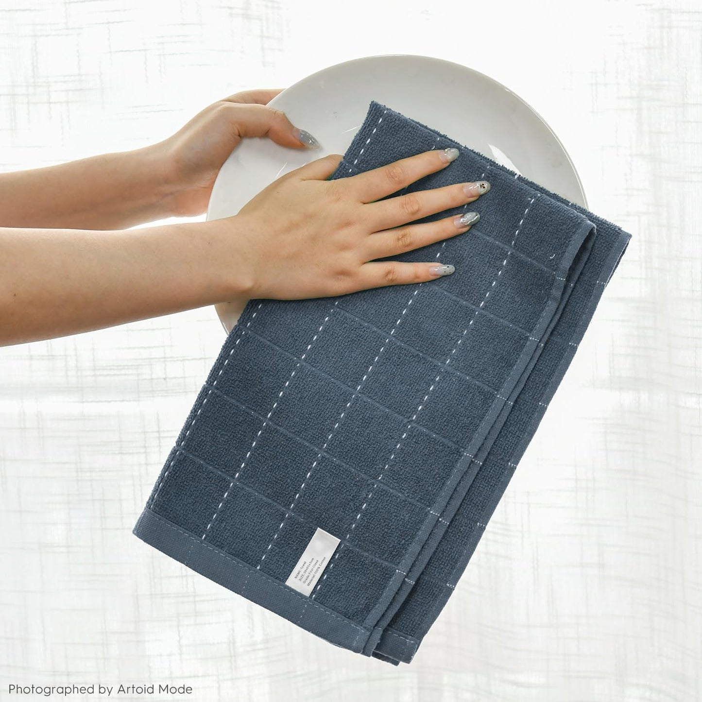 Artoid Mode Checkered Designed Cotton Grey Terry Kitchen Dish Towels, 15x25 Inch Soft Absorbent Quick Drying Family Cleaning Tea Towels Set of 4