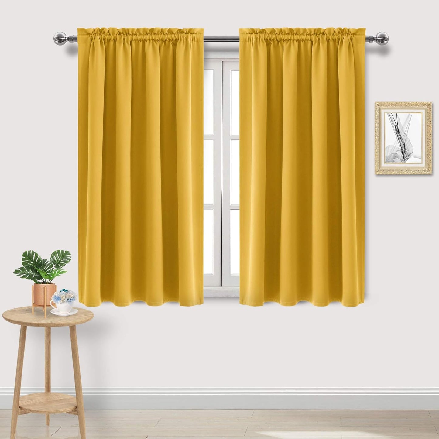 DWCN Yellow Room Darkening Blackout Curtains - Thermal Insulated Privacy Energy Saving Window Curtain Drapes 52 x 54 inch Length, Set of 2 Bedroom Living Room Curtains