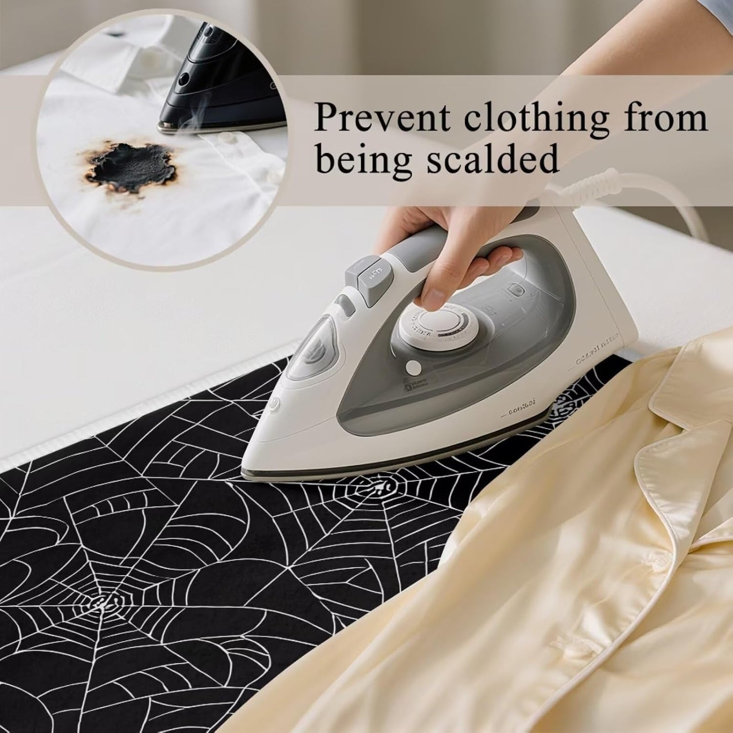 Spider Web Ironing Mat Black Heat Resistant Ironing Blanket Thick Portable Travel Ironing Pad for Table Top Washer and Dryer,Large Foldable Ironing Padding 32 x 16 Inch