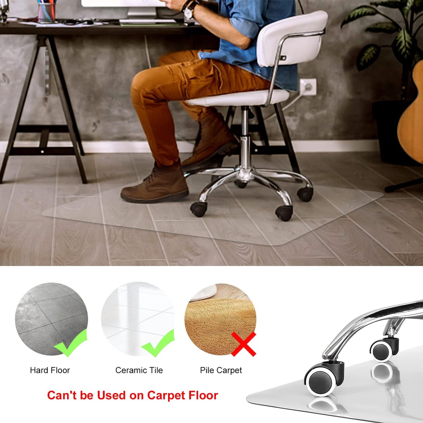 Kuyal Clear Chair Mat, Hard Floor Use, 56" x 36" Transparent Office Home Floor Protector mat Chairmats (56" x 36" Rectangle)