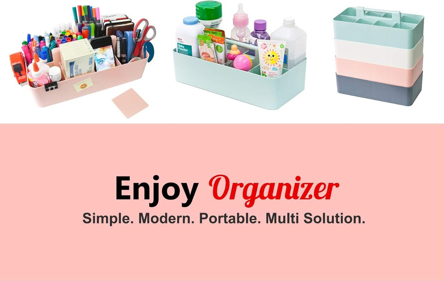 2 PACK Portable DIY 8 Dividers Durable Plastic Tote Tool & Supply Cleaning Caddy with Handle Made In USA (Lavender)