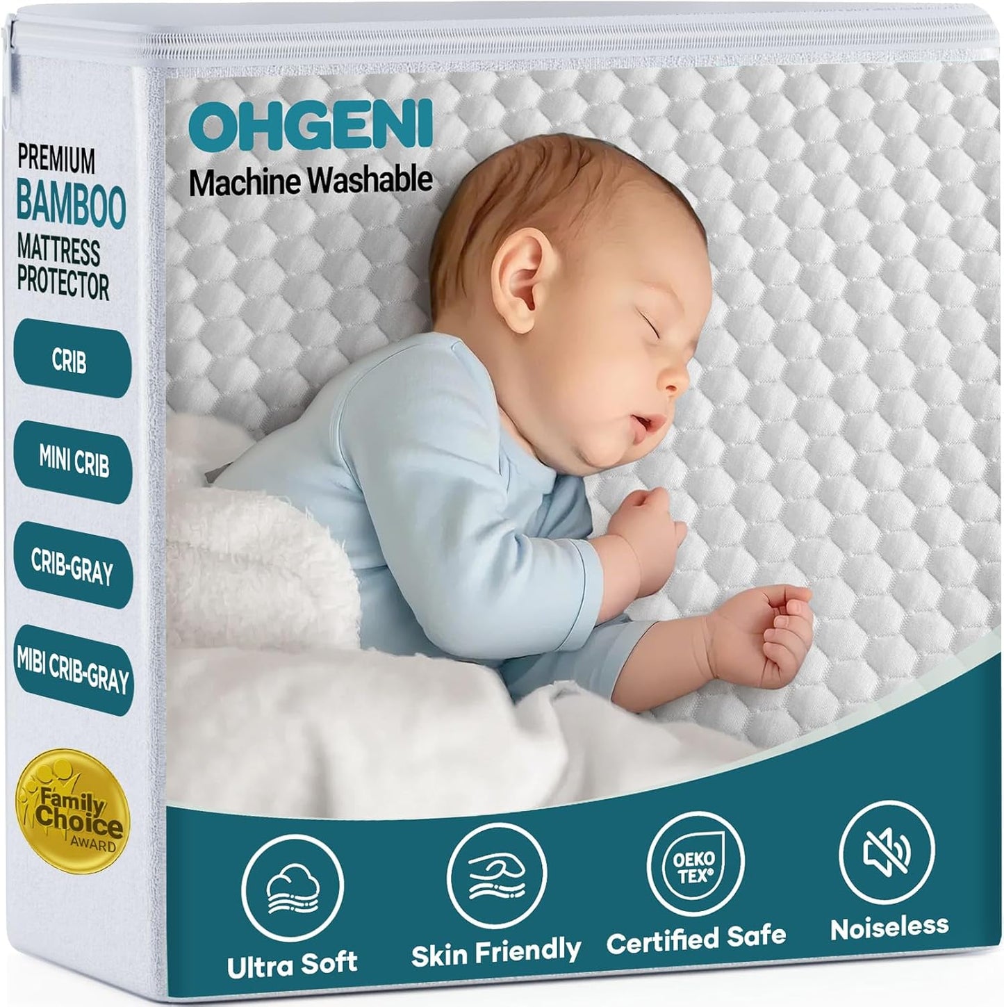 OhGeni 100% Waterproof Mattress Protector, Mini Crib Size Mattress Pad, Fits 3"-5" Mattresses with Deep Pocket, Cooling, Breathable Fitted Sheets, Soft Bed Cover, Noiseless, Machine Washable