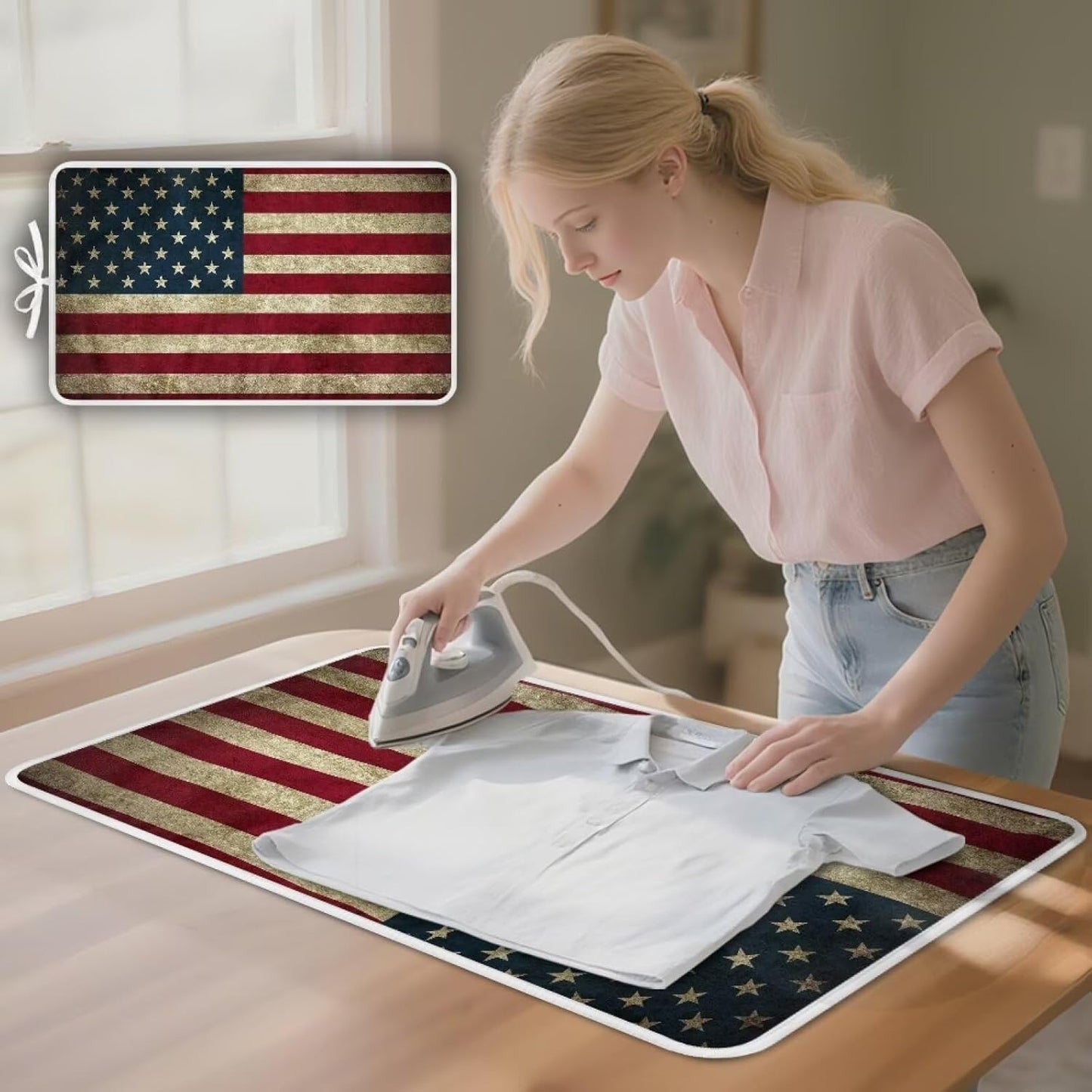 American Flag Ironing Mat Thickened Ironing Blanket Portable Heat Resistant Ironing Pad for Washer,Dryer,Table Top,Countertop,Small Ironing Board