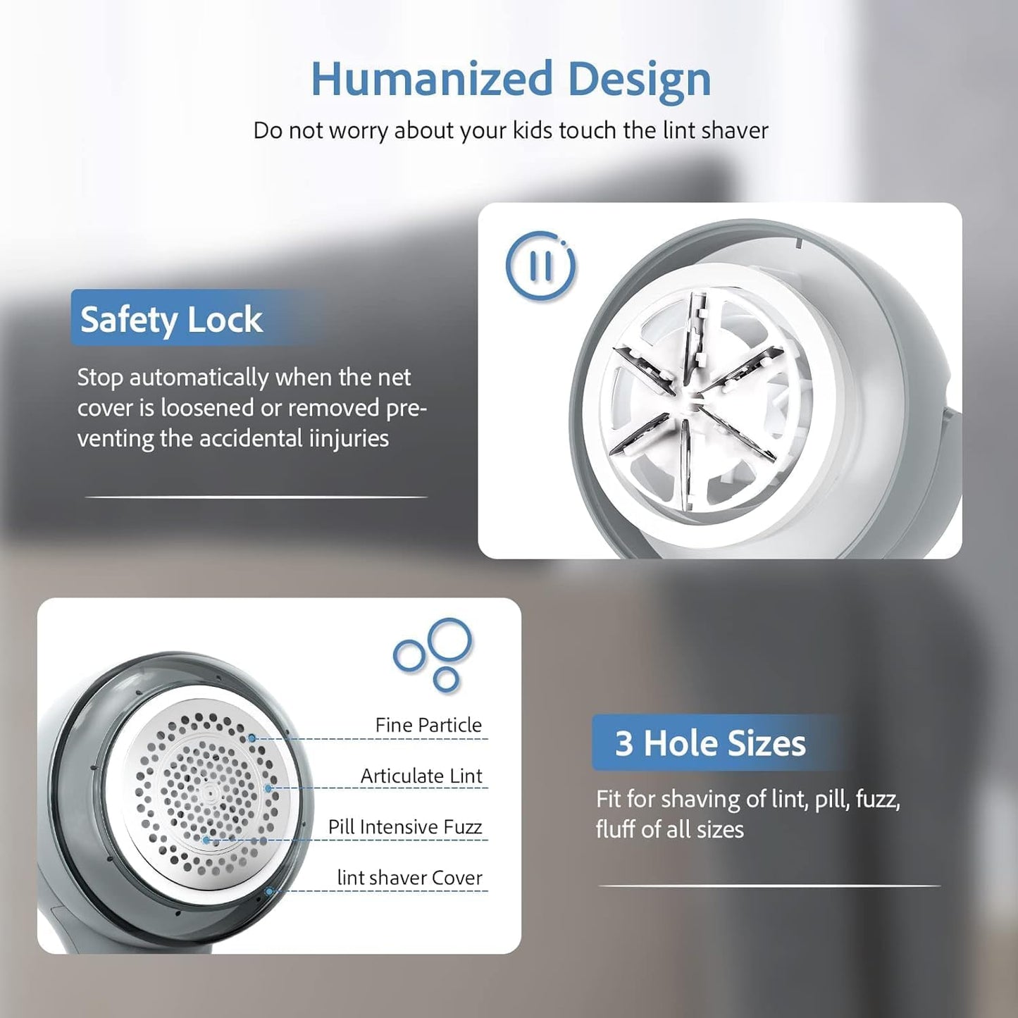 Fabric Shaver, Electric Lint Remover Shaver with 6-Leaf Blades, 2 Speeds Sweater Shavers to Remove Pilling with 3 Blades, Rechargeable Fabric Pill Shaver Fuzz Remover for Clothes Furniture Couch