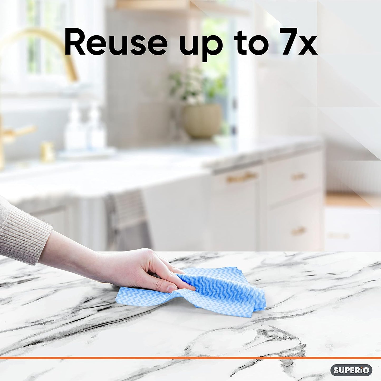 Superio Handy Wipes For Kitchen - Blue Reusable Multi-Purpose Heavy-Duty Cleaning cloth for house, Bathroom, and office. Disposable Dish Towel (50)