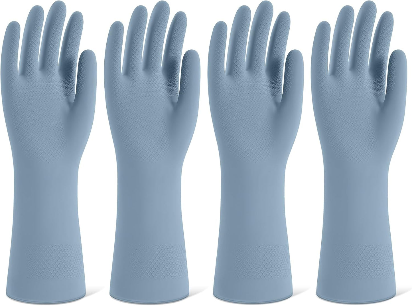 Rubber Cleaning Gloves for Dishwashing, 4 Pairs Reusable Kitchen Gloves for Washing Dishes and Household Cleaning, Blue Dish Gloves with Flocked Lining and Non-Slip Grip, Pefect for Woman Men - S