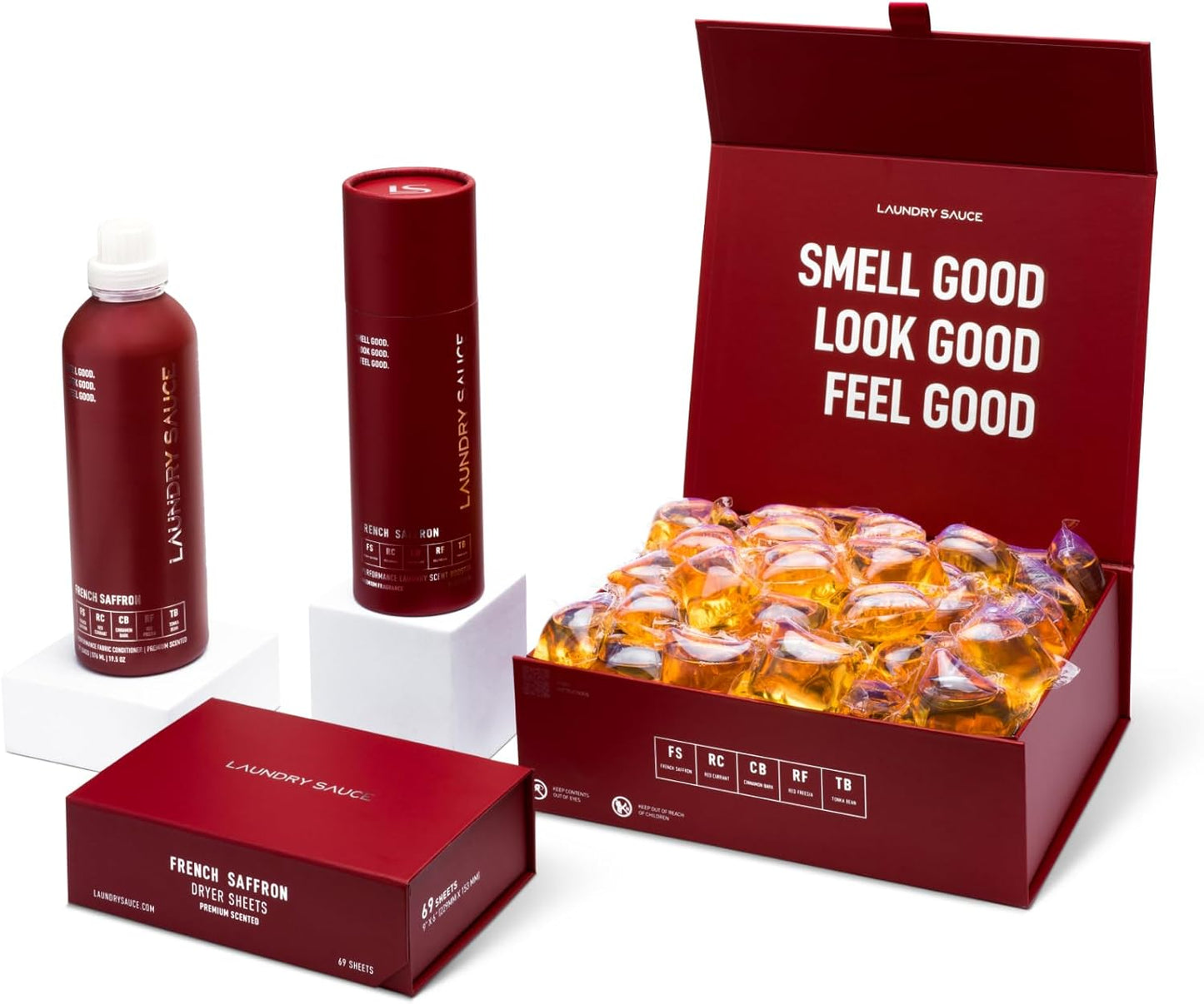 Laundry Sauce - Signature Bundle French Saffron, Scented Laundry Detergent Pods & Scent Booster, Fabric Softener, Dryer Sheets, Fabric Protection, Essential Oils, Long Lasting Luxury Fragrance