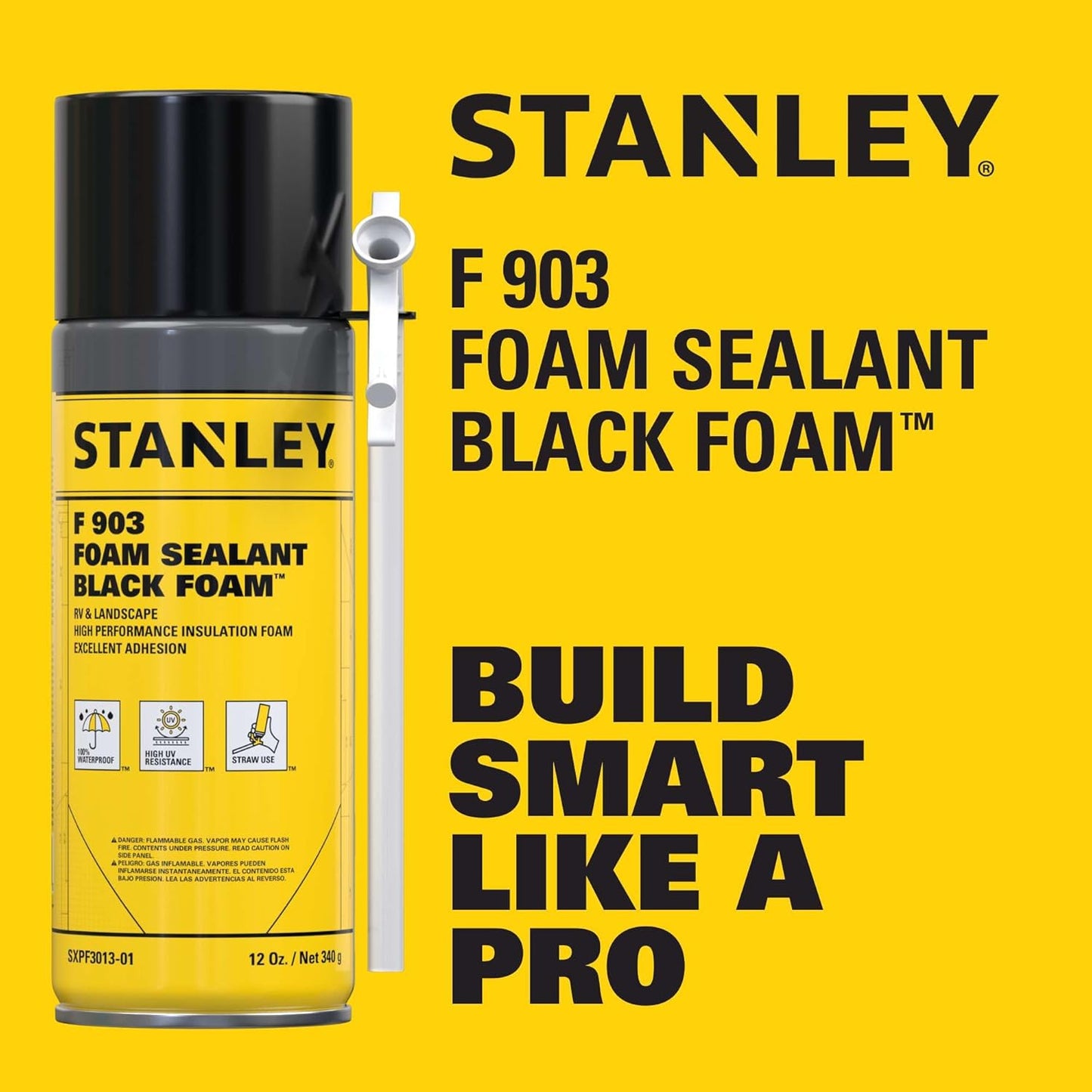 Stanley F903 Black Spray Foam Sealant (2x12oz) – Waterproof Expanding Polyurethane Foam for RV, Pond, Waterfall, Landscape & Automotive Applications – UV Resistant, Gap Filler Foam | 2 Pack