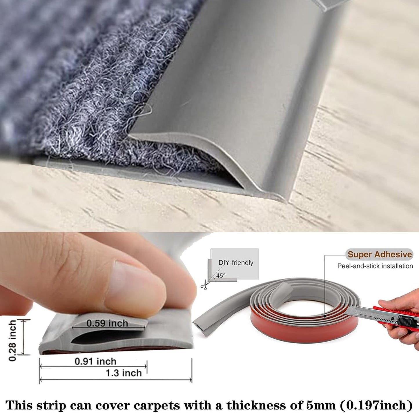 Self Adhesive Carpet Transition Strip with Edge Trim, Designed for Seamless Transitions from Carpet to Tile or Vinyl Floors, Perfect for Doorways.(Brown,10ft)