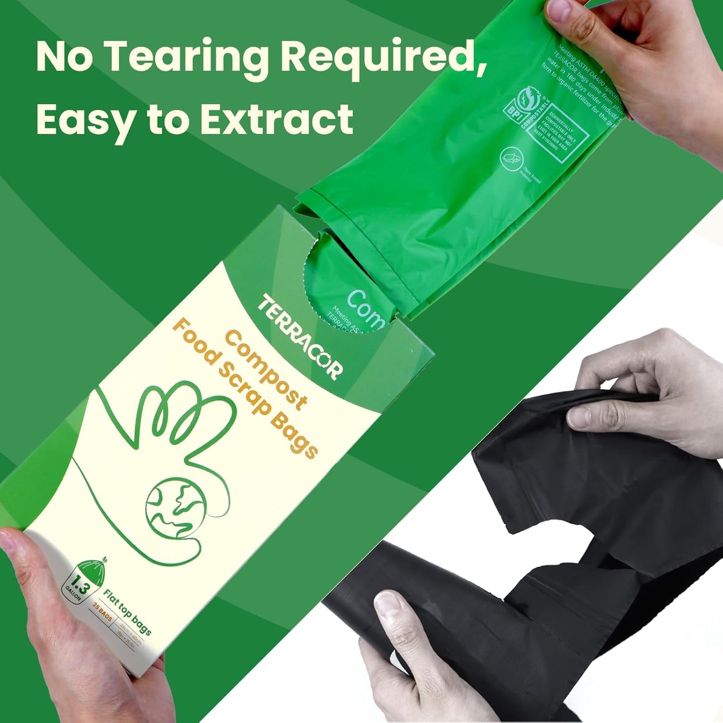 1.3 to 1.6 Gallon Compostable Trash Bags, 35 Count Green Compost Bags for Countertop Bin, Food Waste, Dispenser Packs Organic Biodegradable Bags BPI Certified Meet ASTM D6400 Standard