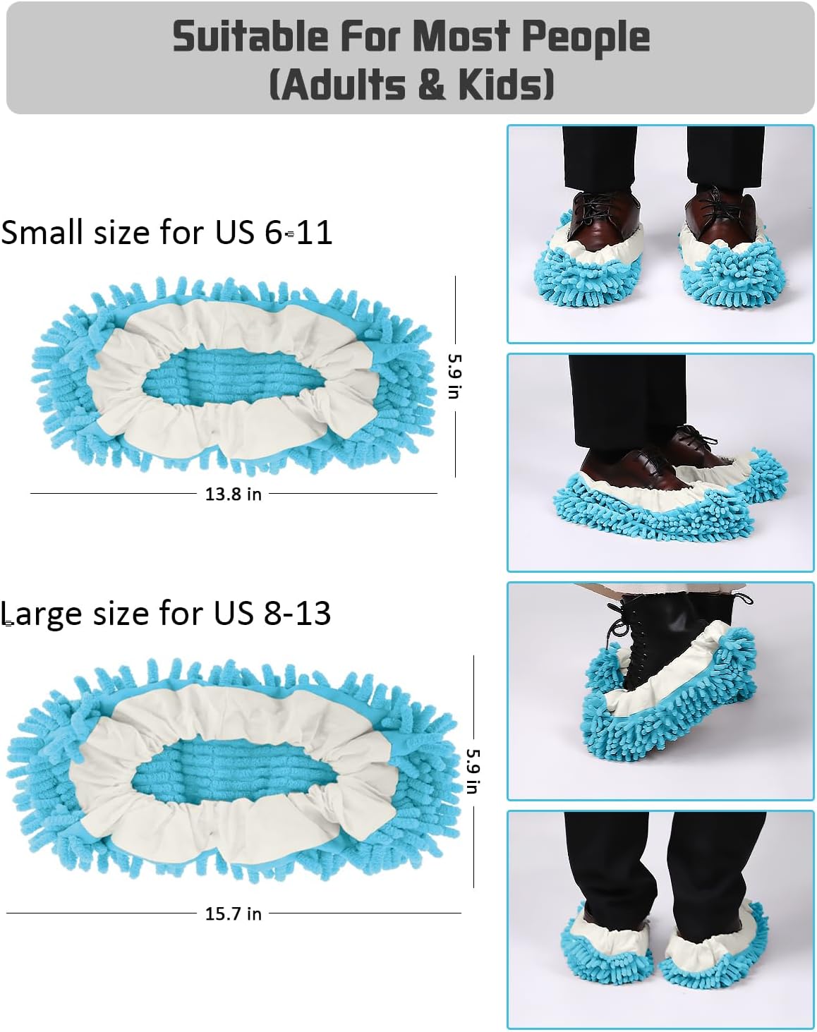 8 Pcs Mop Slippers Socks Floor Cleaning,Microfiber Shoe Covers dust Washable Reusable for Woman Man House Kitchen (Blue)