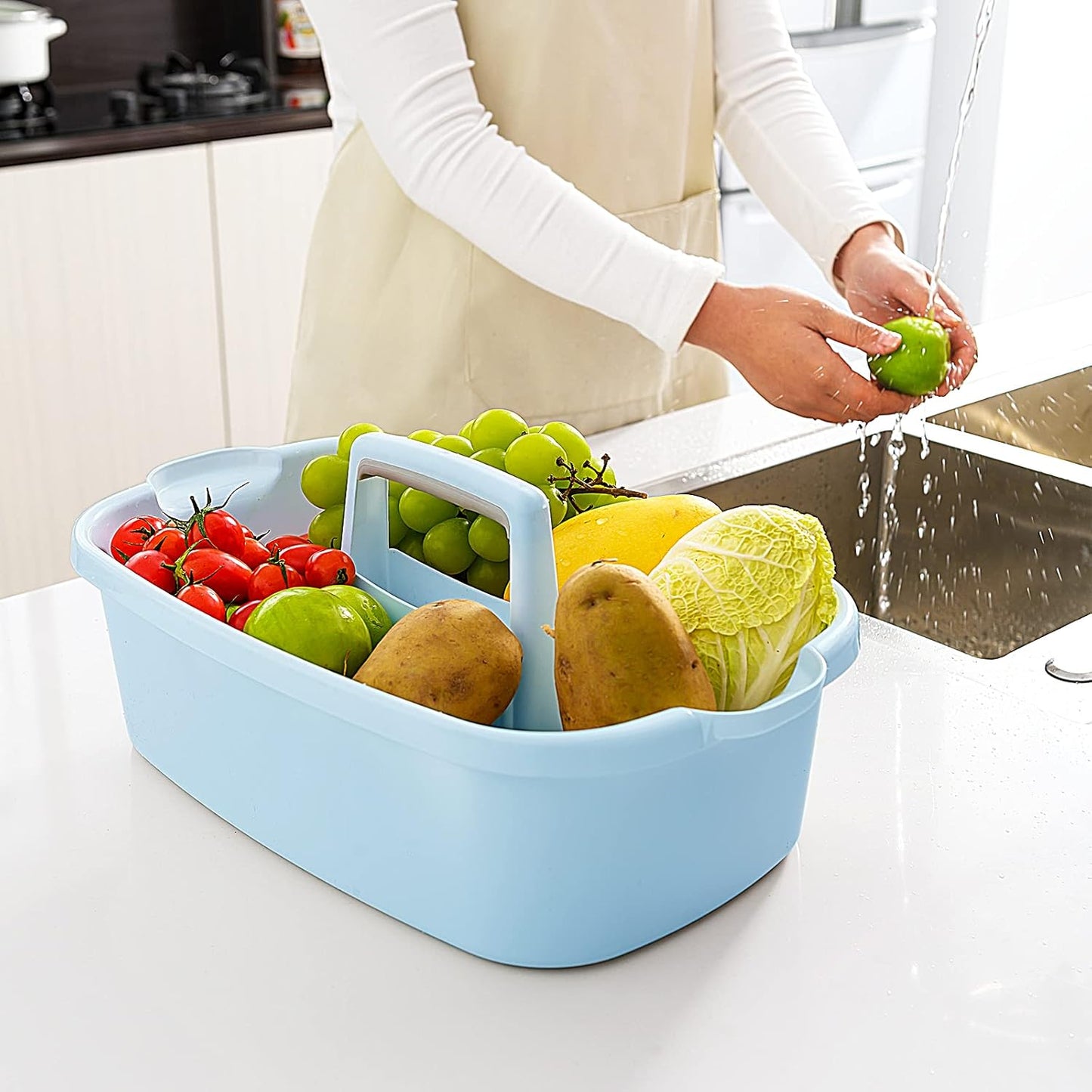 2 Pack Multi-Purpose Plastic Cleaning Caddy with Handle, Shower Caddy Organizer/Storage Basket/Totes Portable for Bathroom Supplies, Cleaning Products, Under Sink Tool, Housekeepers (Blue2)