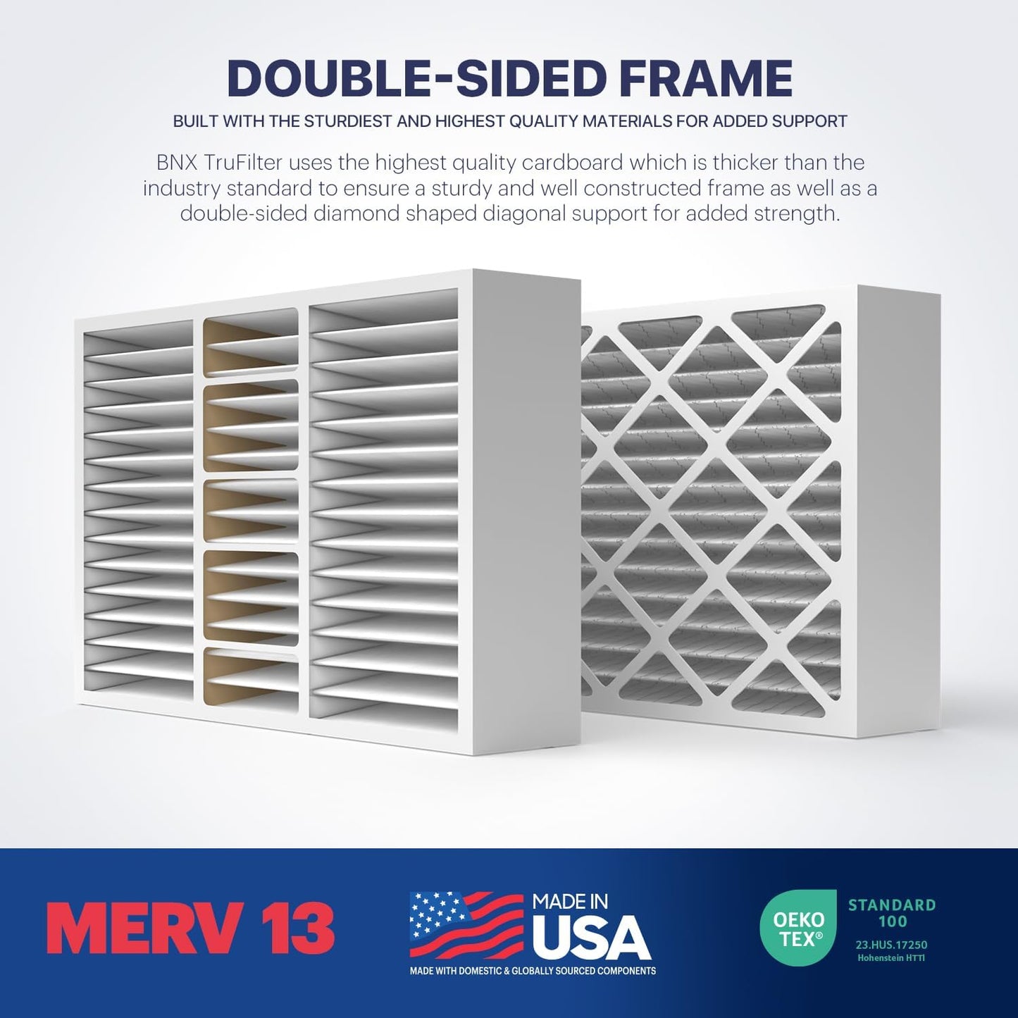 BNX TruFilter 16x25x5 (15.88’’ x 24.88’’ x 4.38‘’ Compatible with Honeywell 4”) MERV 13 Air Filter (2-Pack) - MADE IN USA - HVAC AC Furnace Filters, Allergies, Mold, Bacteria, Smoke, MPR 1900 FPR 10
