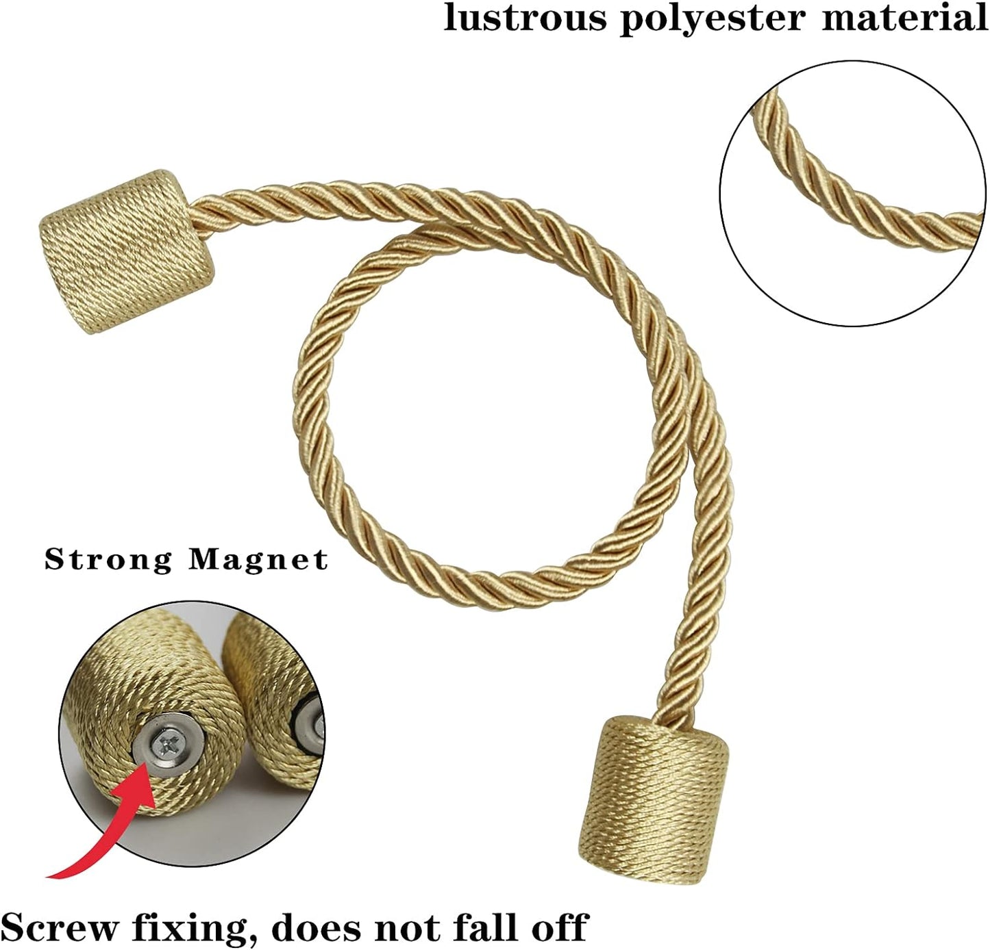 6 Pack Gold Strong Magnetic Curtain Tiebacks Outdoor Elegant Decorative Tie Backs Modern Rope Tiebacks for Drapes Window Curtain Holdbacks for Draperies