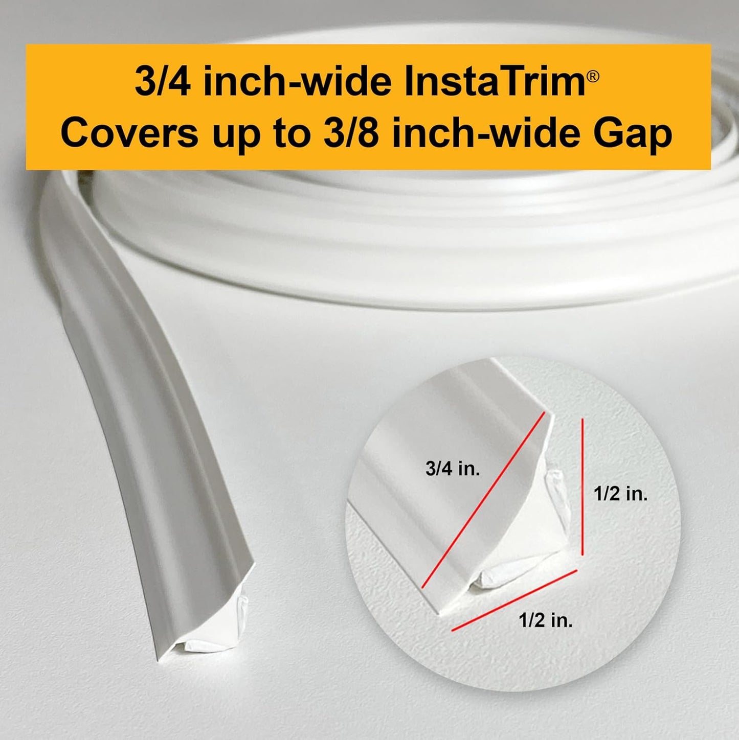 InstaTrim The Original Flexible Trim - 50ft Grey 3/4" Wide Caulk Tape - Adhesive Trim with Many Uses Including Caulking for Bathtubs, Sinks, Counters, Tile, Floors - Made in USA
