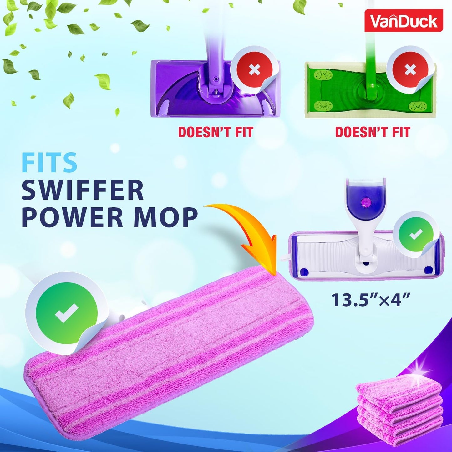 VanDuck Reusable Mop Pads Compatible with Swiffer PowerMop (6 Pack) - Multi-Surface Mopping Pad Refills for Hardwood Floor Cleaning